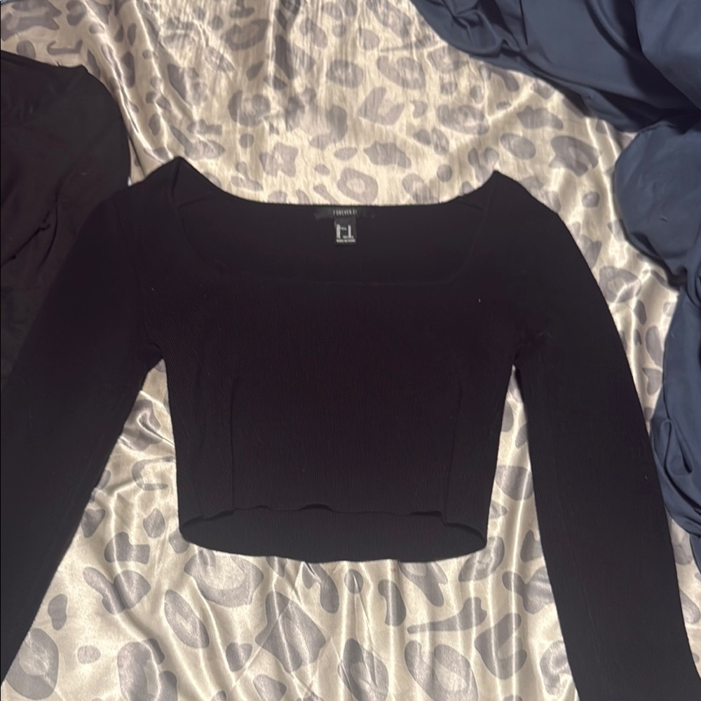Forever 21 Black Fitted Crop Bodysuit